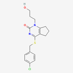 molecular formula C17H19ClN2O2S B2958715 4-((4-氯苄基)硫代)-1-(3-羟丙基)-6,7-二氢-1H-环戊并[d]嘧啶-2(5H)-酮 CAS No. 899977-54-9