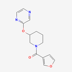 molecular formula C14H15N3O3 B2958718 呋喃-3-基(3-(吡嗪-2-基氧基)哌啶-1-基)甲酮 CAS No. 2034474-02-5