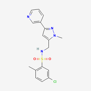molecular formula C17H17ClN4O2S B2958723 5-chloro-2-methyl-N-((1-methyl-3-(pyridin-3-yl)-1H-pyrazol-5-yl)methyl)benzenesulfonamide CAS No. 2034350-65-5