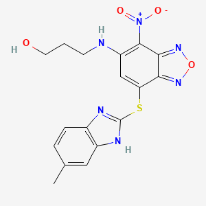 molecular formula C17H16N6O4S B2958726 3-((7-((5-methyl-1H-benzo[d]imidazol-2-yl)thio)-4-nitrobenzo[c][1,2,5]oxadiazol-5-yl)amino)propan-1-ol CAS No. 688794-16-3