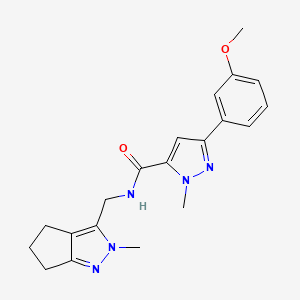 molecular formula C20H23N5O2 B2958733 3-(3-methoxyphenyl)-1-methyl-N-((2-methyl-2,4,5,6-tetrahydrocyclopenta[c]pyrazol-3-yl)methyl)-1H-pyrazole-5-carboxamide CAS No. 2034552-15-1