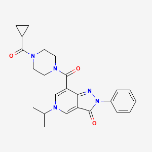 molecular formula C24H27N5O3 B2958745 7-(4-(cyclopropanecarbonyl)piperazine-1-carbonyl)-5-isopropyl-2-phenyl-2H-pyrazolo[4,3-c]pyridin-3(5H)-one CAS No. 1040647-19-5