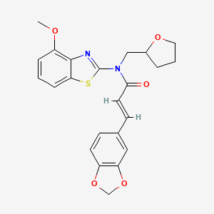 molecular formula C23H22N2O5S B2958751 (E)-3-(benzo[d][1,3]dioxol-5-yl)-N-(4-methoxybenzo[d]thiazol-2-yl)-N-((tetrahydrofuran-2-yl)methyl)acrylamide CAS No. 1105216-66-7
