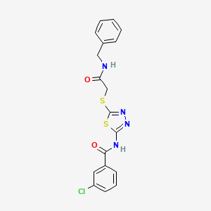 molecular formula C18H15ClN4O2S2 B2958766 N-(5-((2-(benzylamino)-2-oxoethyl)thio)-1,3,4-thiadiazol-2-yl)-3-chlorobenzamide CAS No. 896023-58-8