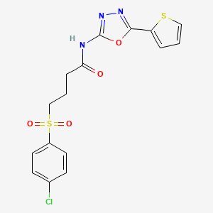 molecular formula C16H14ClN3O4S2 B2958786 4-((4-chlorophenyl)sulfonyl)-N-(5-(thiophen-2-yl)-1,3,4-oxadiazol-2-yl)butanamide CAS No. 941988-01-8