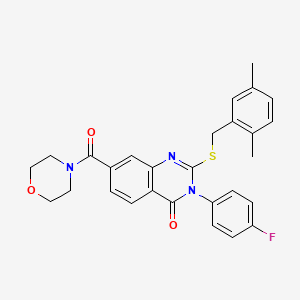 molecular formula C28H26FN3O3S B2958791 2-((2,5-dimethylbenzyl)thio)-3-(4-fluorophenyl)-7-(morpholine-4-carbonyl)quinazolin-4(3H)-one CAS No. 1115332-22-3