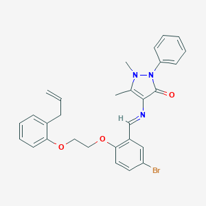 molecular formula C29H28BrN3O3 B295880 4-{[(E)-(5-bromo-2-{2-[2-(prop-2-en-1-yl)phenoxy]ethoxy}phenyl)methylidene]amino}-1,5-dimethyl-2-phenyl-1,2-dihydro-3H-pyrazol-3-one 