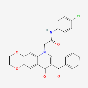 molecular formula C26H19ClN2O5 B2958803 2-(8-benzoyl-9-oxo-2,3-dihydro-[1,4]dioxino[2,3-g]quinolin-6-yl)-N-(4-chlorophenyl)acetamide CAS No. 866348-77-8