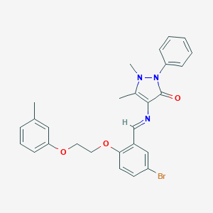 molecular formula C27H26BrN3O3 B295881 4-{[(E)-{5-bromo-2-[2-(3-methylphenoxy)ethoxy]phenyl}methylidene]amino}-1,5-dimethyl-2-phenyl-1,2-dihydro-3H-pyrazol-3-one 