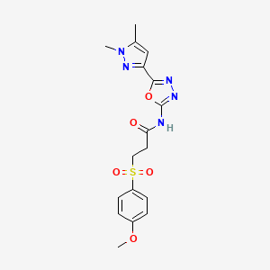 molecular formula C17H19N5O5S B2958814 N-(5-(1,5-dimethyl-1H-pyrazol-3-yl)-1,3,4-oxadiazol-2-yl)-3-((4-methoxyphenyl)sulfonyl)propanamide CAS No. 1172727-71-7