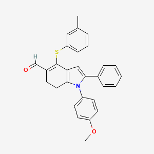 1-(4-methoxyphenyl)-4-[(3-methylphenyl)sulfanyl]-2-phenyl-6,7-dihydro-1H-indole-5-carbaldehyde