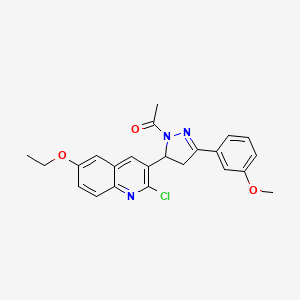 molecular formula C23H22ClN3O3 B2958888 1-[3-(2-Chloro-6-ethoxyquinolin-3-yl)-5-(3-methoxyphenyl)-3,4-dihydropyrazol-2-yl]ethanone CAS No. 865615-81-2