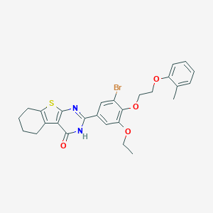 molecular formula C27H27BrN2O4S B295889 2-{3-bromo-5-ethoxy-4-[2-(2-methylphenoxy)ethoxy]phenyl}-5,6,7,8-tetrahydro[1]benzothieno[2,3-d]pyrimidin-4(3H)-one 