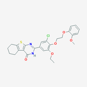 molecular formula C27H27ClN2O5S B295890 2-{3-chloro-5-ethoxy-4-[2-(2-methoxyphenoxy)ethoxy]phenyl}-5,6,7,8-tetrahydro[1]benzothieno[2,3-d]pyrimidin-4(3H)-one 