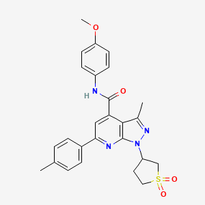molecular formula C26H26N4O4S B2958906 1-(1,1-dioxidotetrahydrothiophen-3-yl)-N-(4-methoxyphenyl)-3-methyl-6-(p-tolyl)-1H-pyrazolo[3,4-b]pyridine-4-carboxamide CAS No. 1021250-15-6