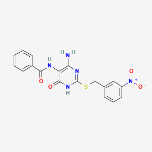 molecular formula C18H15N5O4S B2958908 N-(4-amino-2-((3-nitrobenzyl)thio)-6-oxo-1,6-dihydropyrimidin-5-yl)benzamide CAS No. 888414-86-6