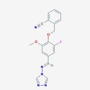 molecular formula C18H14IN5O2 B295892 2-({2-iodo-6-methoxy-4-[(E)-(4H-1,2,4-triazol-4-ylimino)methyl]phenoxy}methyl)benzonitrile 