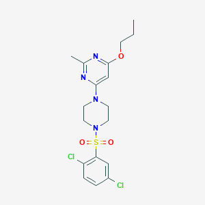 molecular formula C18H22Cl2N4O3S B2958922 4-(4-((2,5-Dichlorophenyl)sulfonyl)piperazin-1-yl)-2-methyl-6-propoxypyrimidine CAS No. 946271-78-9