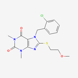 molecular formula C17H19ClN4O3S B2958923 7-(2-chlorobenzyl)-8-((2-methoxyethyl)thio)-1,3-dimethyl-1H-purine-2,6(3H,7H)-dione CAS No. 371142-07-3