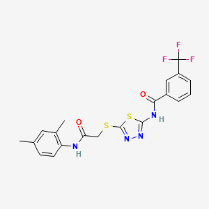 molecular formula C20H17F3N4O2S2 B2958943 N-[5-[2-(2,4-dimethylanilino)-2-oxoethyl]sulfanyl-1,3,4-thiadiazol-2-yl]-3-(trifluoromethyl)benzamide CAS No. 392295-81-7