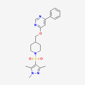 molecular formula C22H27N5O3S B2958967 4-Phenyl-6-[[1-(1,3,5-trimethylpyrazol-4-yl)sulfonylpiperidin-4-yl]methoxy]pyrimidine CAS No. 2380034-53-5