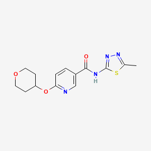 molecular formula C14H16N4O3S B2958972 N-(5-methyl-1,3,4-thiadiazol-2-yl)-6-((tetrahydro-2H-pyran-4-yl)oxy)nicotinamide CAS No. 2034447-34-0