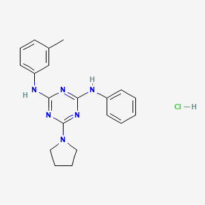 molecular formula C20H23ClN6 B2959001 N2-苯基-6-(吡咯烷-1-基)-N4-(间甲苯基)-1,3,5-三嗪-2,4-二胺盐酸盐 CAS No. 1179483-90-9