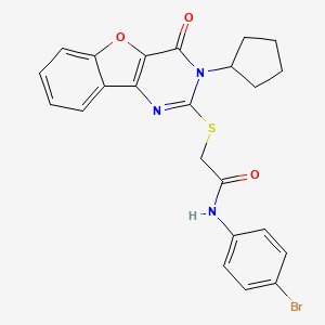molecular formula C23H20BrN3O3S B2959010 N-(4-溴苯基)-2-[(3-环戊基-4-氧代-3,4-二氢[1]苯并呋并[3,2-d]嘧啶-2-基)硫代]乙酰胺 CAS No. 899986-18-6