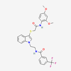 molecular formula C28H26F3N3O4S B2959011 N-(2-(3-((2-((2,4-二甲氧基苯基)氨基)-2-氧代乙基)硫)-1H-吲哚-1-基)乙基)-3-(三氟甲基)苯甲酰胺 CAS No. 497073-03-7