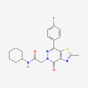molecular formula C20H21FN4O2S B2959025 N-环己基-2-(7-(4-氟苯基)-2-甲基-4-氧代噻唑并[4,5-d]嘧啶-5(4H)-基)乙酰胺 CAS No. 942003-87-4