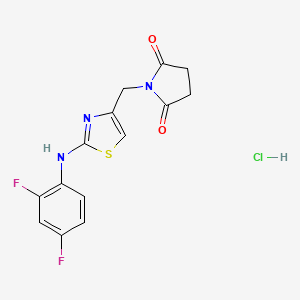 molecular formula C14H12ClF2N3O2S B2959040 1-((2-((2,4-Difluorophenyl)amino)thiazol-4-yl)methyl)pyrrolidine-2,5-dione hydrochloride CAS No. 2034325-60-3