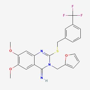 molecular formula C23H20F3N3O3S B2959044 3-(2-呋喃甲基)-6,7-二甲氧基-2-{[3-(三氟甲基)苄基]硫代}-4(3H)-喹唑啉亚胺 CAS No. 691858-04-5