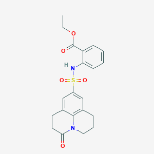 molecular formula C21H22N2O5S B2959050 2-(3-氧代-1,2,3,5,6,7-六氢吡啶并[3,2,1-ij]喹啉-9-磺酰胺基)苯甲酸乙酯 CAS No. 898464-78-3