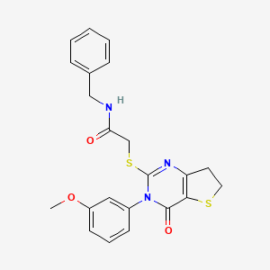molecular formula C22H21N3O3S2 B2959054 N-benzyl-2-((3-(3-methoxyphenyl)-4-oxo-3,4,6,7-tetrahydrothieno[3,2-d]pyrimidin-2-yl)thio)acetamide CAS No. 877655-51-1