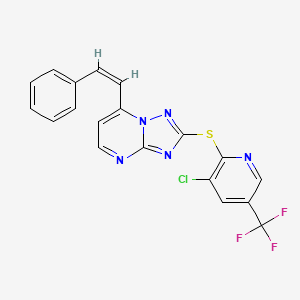 molecular formula C19H11ClF3N5S B2959068 2-{[3-氯-5-(三氟甲基)-2-吡啶基]硫代}-7-苯乙烯基[1,2,4]三唑并[1,5-a]嘧啶 CAS No. 251096-57-8
