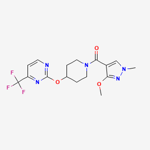 molecular formula C16H18F3N5O3 B2959108 (3-Methoxy-1-methylpyrazol-4-yl)-[4-[4-(trifluoromethyl)pyrimidin-2-yl]oxypiperidin-1-yl]methanone CAS No. 2380176-10-1