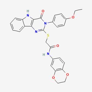 molecular formula C28H24N4O5S B2959117 N-(2,3-dihydro-1,4-benzodioxin-6-yl)-2-[[3-(4-ethoxyphenyl)-4-oxo-5H-pyrimido[5,4-b]indol-2-yl]sulfanyl]acetamide CAS No. 536708-41-5