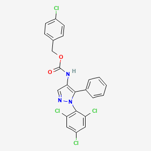 molecular formula C23H15Cl4N3O2 B2959139 (4-chlorophenyl)methyl N-[5-phenyl-1-(2,4,6-trichlorophenyl)pyrazol-4-yl]carbamate CAS No. 956763-44-3