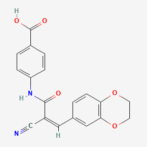 molecular formula C19H14N2O5 B2959155 4-[[(Z)-2-Cyano-3-(2,3-dihydro-1,4-benzodioxin-6-yl)prop-2-enoyl]amino]benzoic acid CAS No. 743445-63-8
