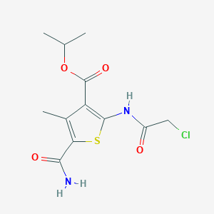 molecular formula C12H15ClN2O4S B2959159 Isopropyl 5-(aminocarbonyl)-2-[(chloroacetyl)amino]-4-methylthiophene-3-carboxylate CAS No. 669747-33-5