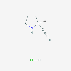molecular formula C7H12ClN B2959175 吡咯烷，2-乙炔基-2-甲基-，盐酸盐 (1:1)，(2S)- CAS No. 2219353-47-4