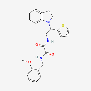 molecular formula C24H25N3O3S B2959184 N1-(2-(indolin-1-yl)-2-(thiophen-2-yl)ethyl)-N2-(2-methoxybenzyl)oxalamide CAS No. 898407-62-0