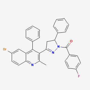 molecular formula C32H23BrFN3O B2959187 (3-(6-bromo-2-methyl-4-phenylquinolin-3-yl)-5-phenyl-4,5-dihydro-1H-pyrazol-1-yl)(4-fluorophenyl)methanone CAS No. 391230-37-8