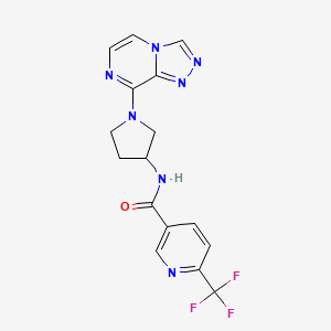 molecular formula C16H14F3N7O B2959190 N-(1-([1,2,4]triazolo[4,3-a]pyrazin-8-yl)pyrrolidin-3-yl)-6-(trifluoromethyl)nicotinamide CAS No. 2034532-21-1