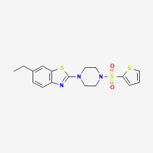 molecular formula C17H19N3O2S3 B2959193 6-Ethyl-2-(4-(thiophen-2-ylsulfonyl)piperazin-1-yl)benzo[d]thiazole CAS No. 955638-21-8