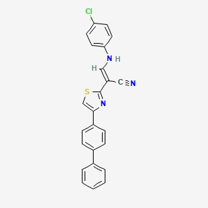molecular formula C24H16ClN3S B2959206 (E)-2-(4-([1,1'-biphenyl]-4-yl)thiazol-2-yl)-3-((4-chlorophenyl)amino)acrylonitrile CAS No. 374614-06-9