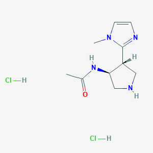 molecular formula C10H18Cl2N4O B2959210 N-[(3S,4R)-4-(1-Methylimidazol-2-yl)pyrrolidin-3-yl]acetamide;dihydrochloride CAS No. 2243504-34-7