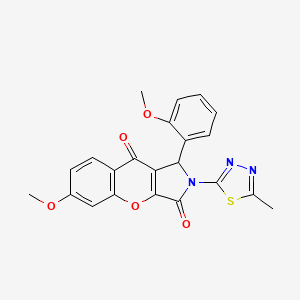 molecular formula C22H17N3O5S B2959221 6-Methoxy-1-(2-methoxyphenyl)-2-(5-methyl-1,3,4-thiadiazol-2-yl)-1,2-dihydrochromeno[2,3-c]pyrrole-3,9-dione CAS No. 886175-93-5