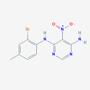 molecular formula C11H10BrN5O2 B2959225 N4-(2-溴-4-甲基苯基)-5-硝基嘧啶-4,6-二胺 CAS No. 450345-34-3
