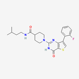 molecular formula C23H27FN4O2S B2959226 1-[7-(2-fluorophenyl)-4-oxo-3,4-dihydrothieno[3,2-d]pyrimidin-2-yl]-N-(3-methylbutyl)piperidine-4-carboxamide CAS No. 1243052-09-6